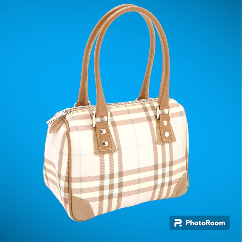 BURBERRY Pink/Beige House Check PVC and Leather Small Boston Bag - Picture 3 of 15